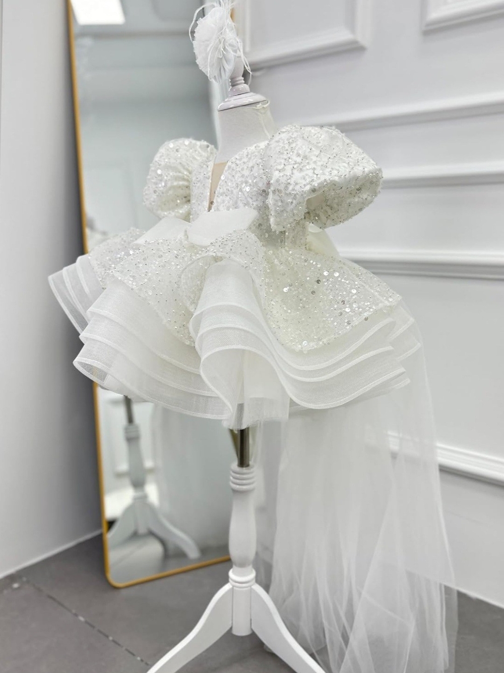 White Sequin Tulle Party Dress